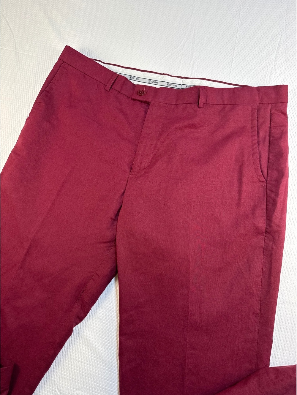 Stacy Adams Men’s 42W 32 Burgundy Linen Cotton Dress Pants Preppy Sexy Resort